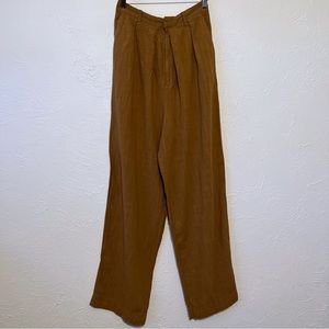 Free People Linen Blend High Rise Pants  Slouchy Trousers Brown Size Small